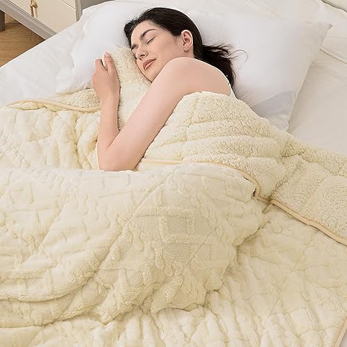 Miniatura 9 de Topblan Manta con peso tamaño Queen de 15 libras, mantas con peso para adultos con sherpa cálido y acogedor para dormir y relajarse, manta pesada