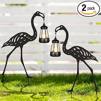 Flamingo Metal Garden Stakes 2Pack Solar Outdoor Lights Decorative Yard