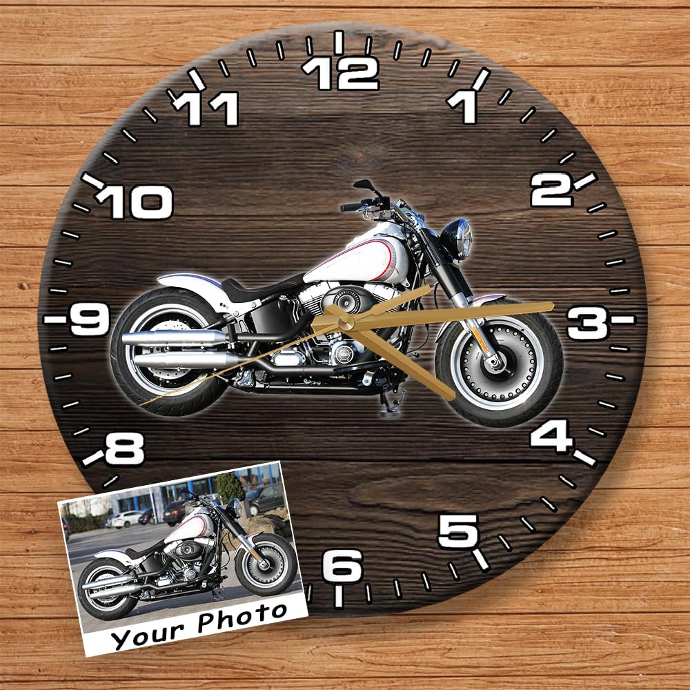 Personalized Photo Motorcycle Wall Clock for Motorcycle Lovers, Motorcycle Home Decor, Best Gift for Biker Grandpa, Grandma, Dad, Mom