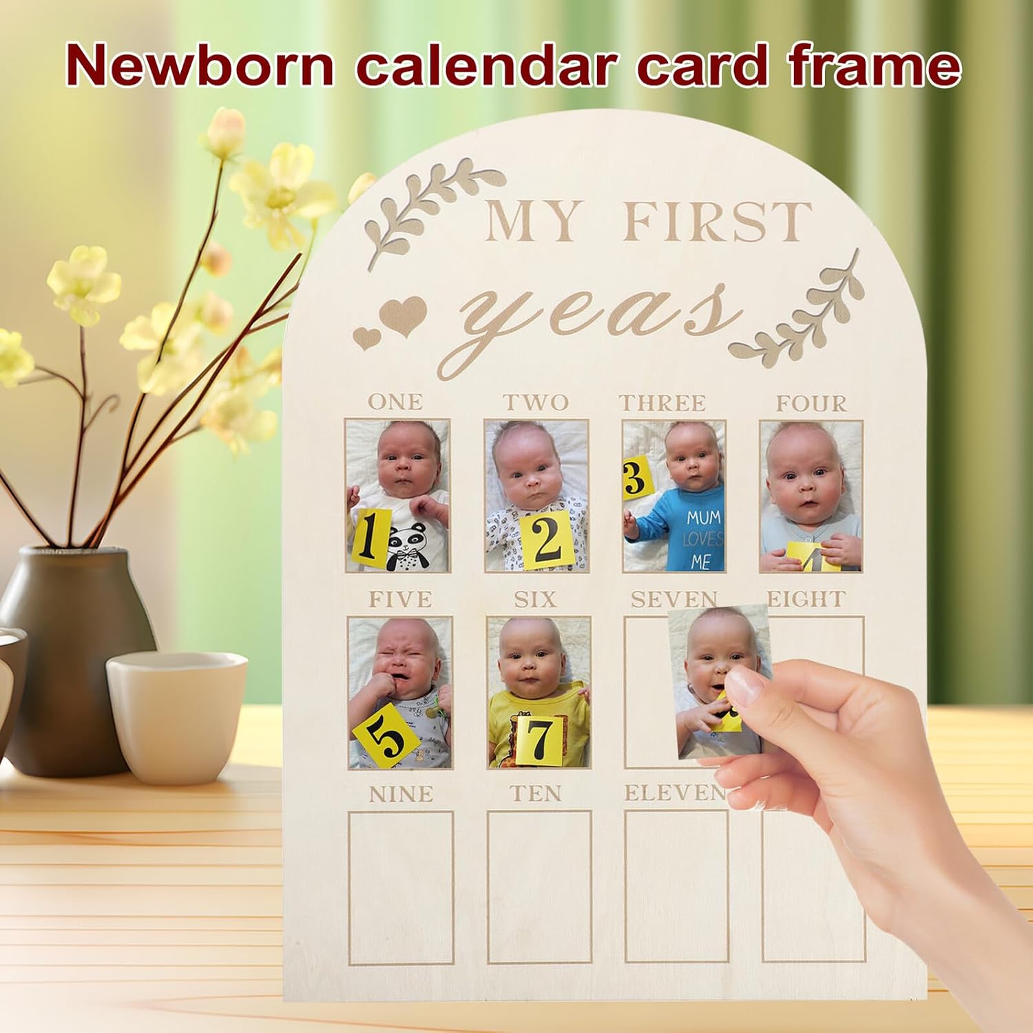 VILLCASE Newborn First Year Picture Frame 12 Months Photo Board Wooden Keepsake Frame for ’s Milestone Nursery Decoration