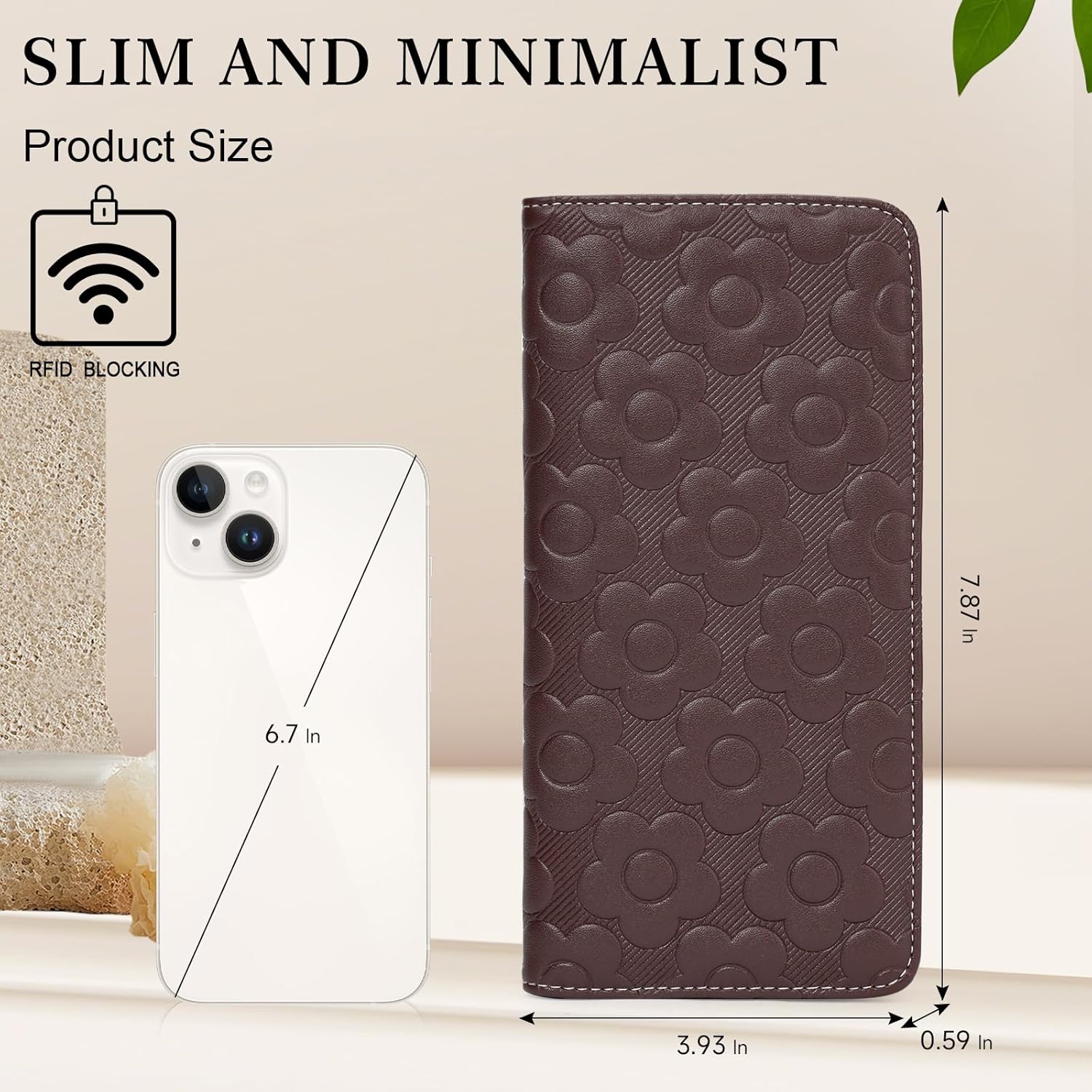 Ultra Slim Thin Wallet Women 3D Embossed Flower Leather Womens Wallet RFID Blocking Credit Card Holder Bifold Clutch Long Ladies Billfold Wallet for Women Coffee - Image 5