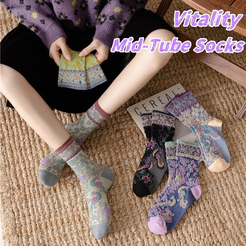 Cute Floral Socks for Women,Teen Girls Vintage Embroidered Frilly Floral Cotton Ankle Sock2