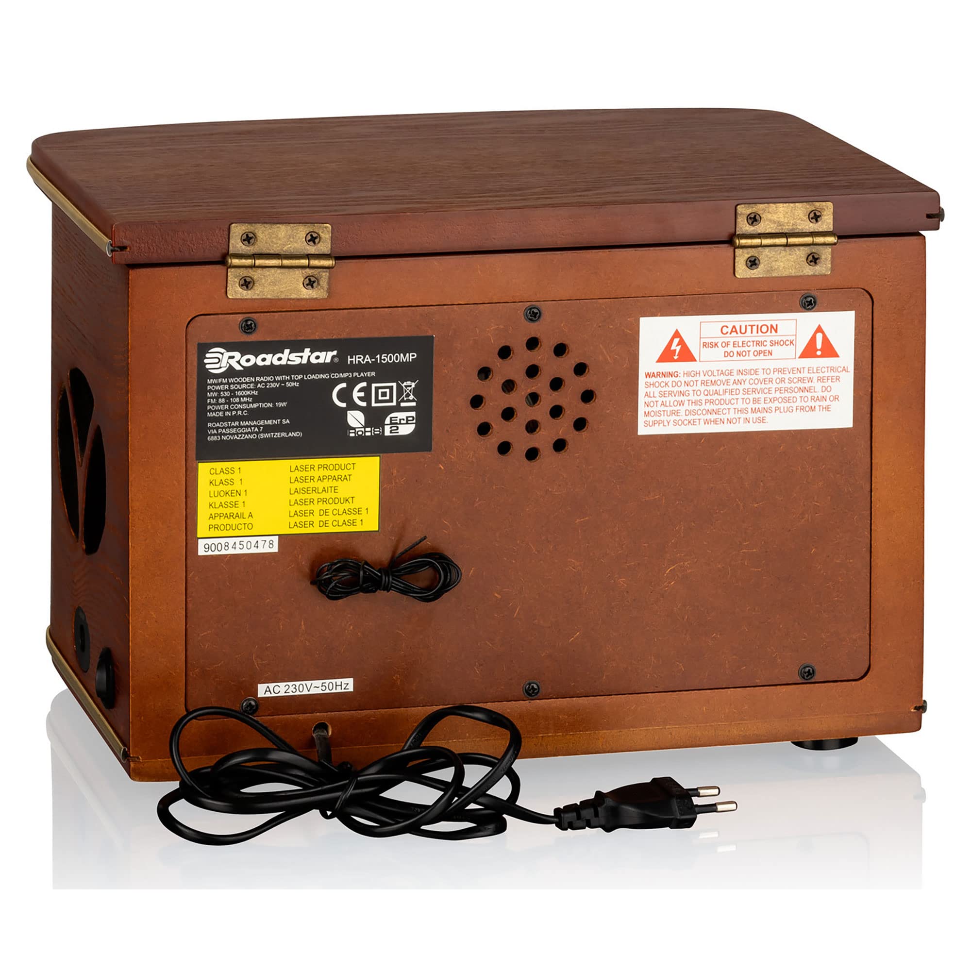 Roadstar HRA-1500UEMP Radio CD Portable FM/MW Vintage, Lecteur CD-MP3, Fonction d'enregistrement USB, Stéréo, Télécommande, Connexion pour Casque, Bois