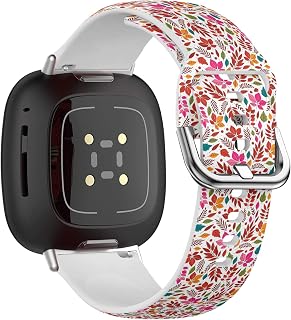 Compatible with Fitbit Versa 3, Versa 4, Sense, Sense 2 (Autumn Leaves Fall Pattern) Soft Silicone Sport Band for Women Men, Replacement Bracelet Strap for Fitbit Versa 3 & 4, Fitbit Sense, Sense 2