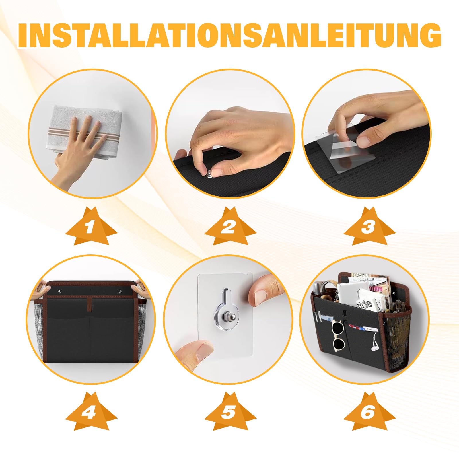 Organizer per camper, 2 pezzi, autoadesivo, da appendere, da campeggio, portatile, con tasca principale e tasca frontale e tasca laterale in rete, per camper, furgone, cucina, ufficio, bagno