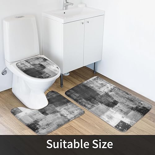 Miniatura 4 de MitoVilla Juego de 4 piezas de baño gris con cortina de ducha y alfombras, juegos de cortinas de ducha abstractas con alfombras para decoración de