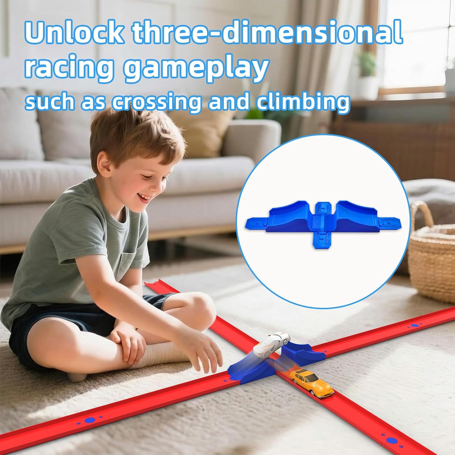 K TOMOTO Cross Shape Racetrack Connectors with Ramp Compatible with Hot Wheels Track, Track Builder Pieces, 1 Pack