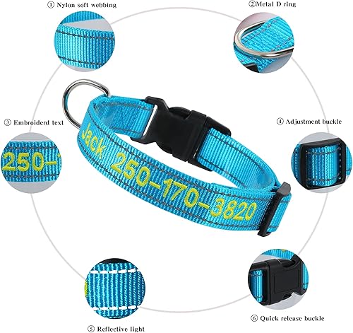 Miniatura 4 de Collar de perro bordado personalizado con nombre de identificación de cachorro y número de teléfono de mascota, collares básicos reflectantes para
