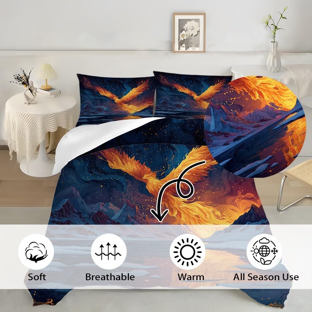 Zestaw pościeli 200x200 cm fantastyczny feniks gwiaździste niebo poszwa na kołdrę chłopiec dziewczyna dorosły 3D mikrofibra nadruk niebieski zestaw pościeli 2-osobowej, dekoracja sypialni