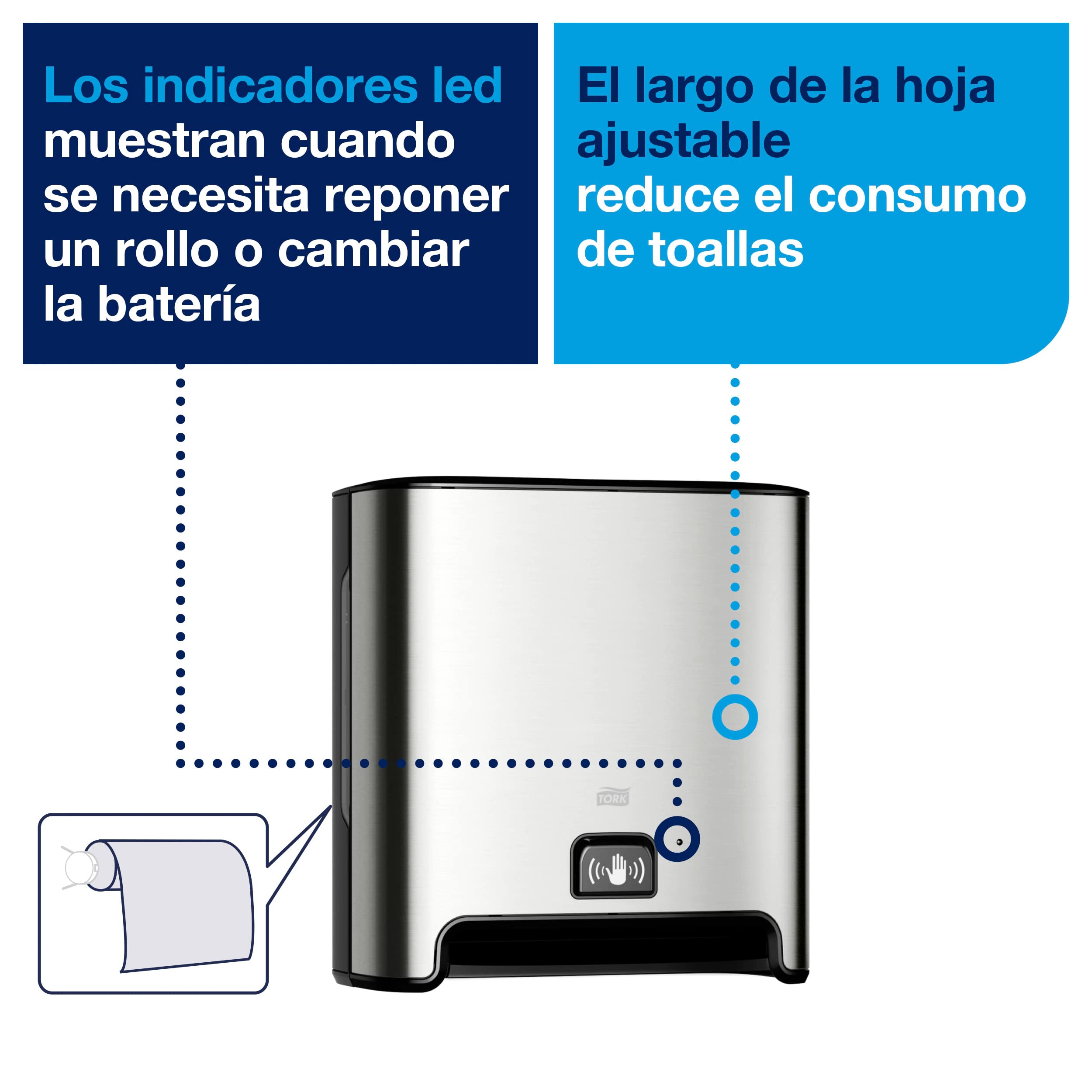 Tork Matic 460001 - Dispensador de rollos de toallas de mano con sensor de intuición, dispensación única, color acero