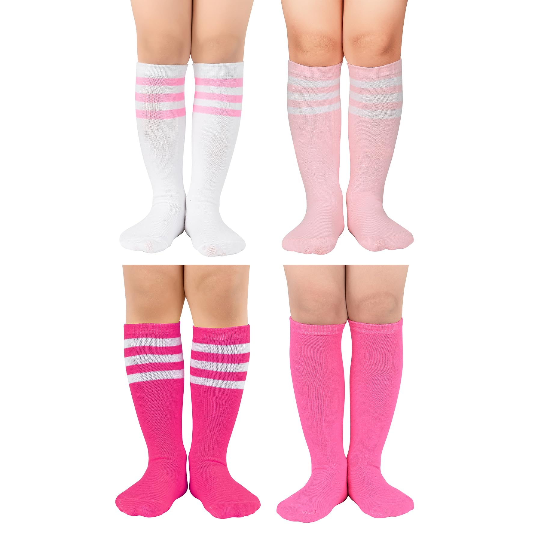 Zando 4 Pairs Kids Soccer Socks Athletic Youth Boys Girls Knee High Socks