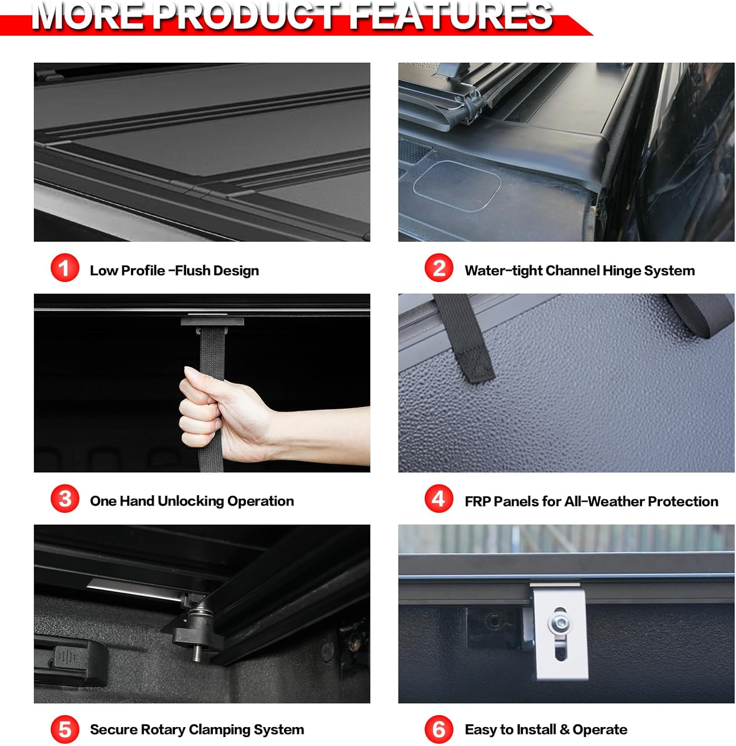 FRP Low Profile Hard Folding Quad-fold Truck Bed Tonneau Cover Fits for 5.8ft 2019-2026 Chevy Silverado/GMC Sierra 1500 | 5'8" Bed (69.6") Waterproof w/o Multi-Flex Tailgate No-Drill Install