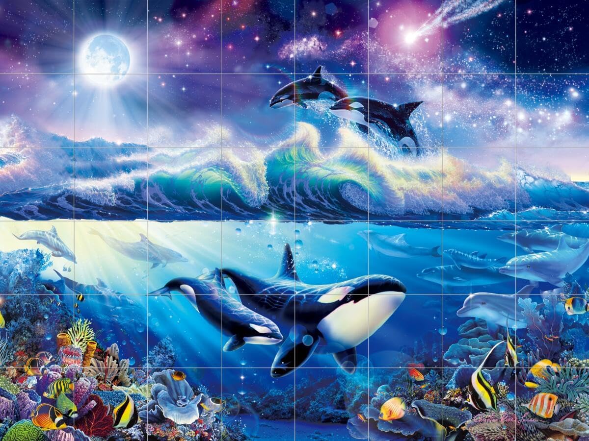 Ceramic Backsplash Tile Mural Dolphin Whale Underwater Ocean Fish Kitchen/Bathroom/Shower - Beat of The Sea - Christian Riese Lassen