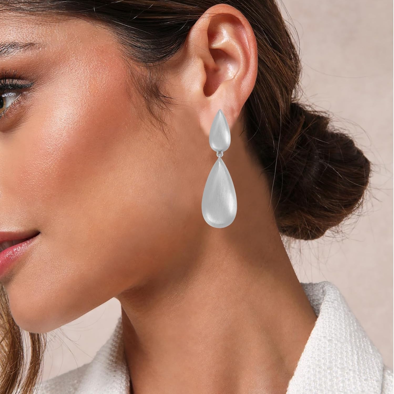 Gold Earrings 14K Gold Plated Waterdrop Earrings Lightweight Polishing Brushed Hammered Droplet Double Gold Teardrop Dangle Earrings for Women Trendy Gift - Image 2