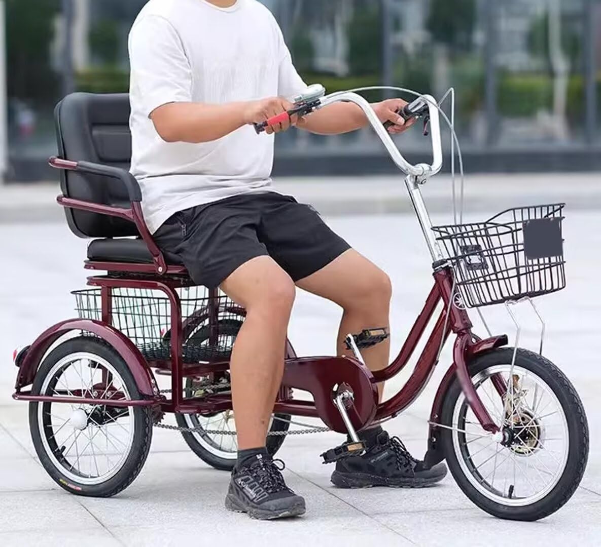 16-calowy rower trójkołowy z rikszą dla dorosłych, hulajnoga trójkołowa dla osób starszych, wygodne siedzisko z gąbki z podłokietnikiem, trójkołowy rowerek wycieczkowy z 3 kołami