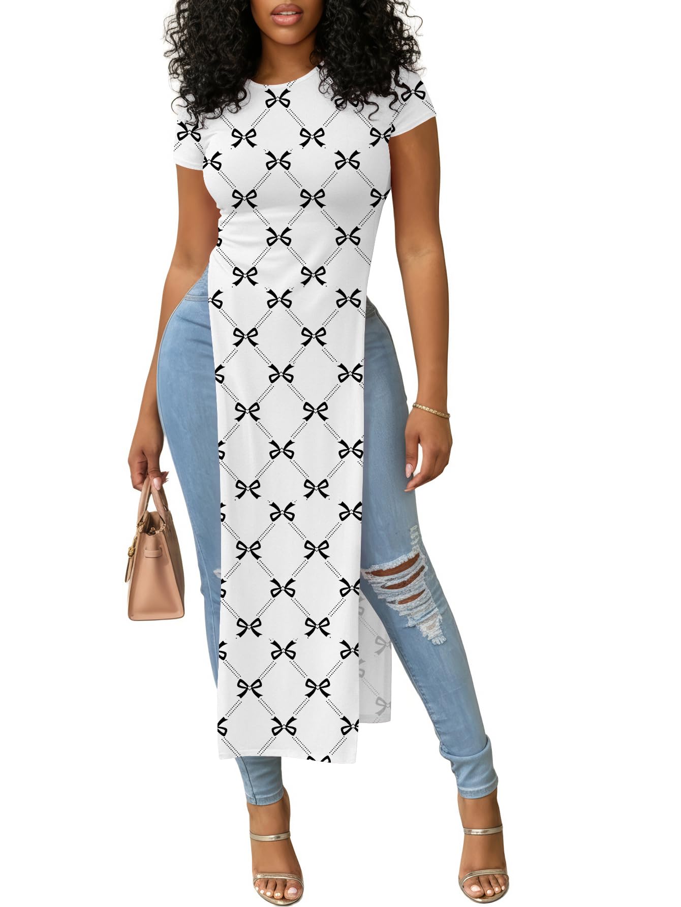 OPOIPIN Crew Neck Split Hem Tunic