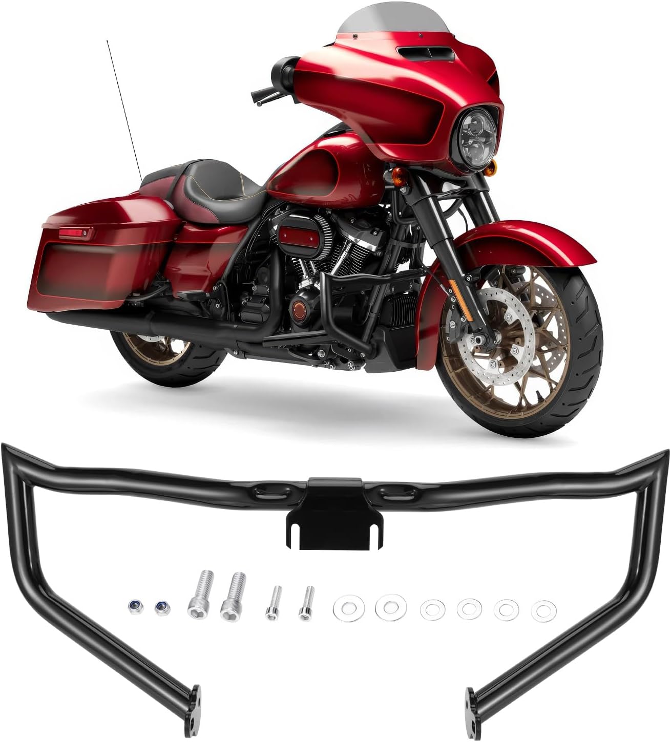 Motorcycle Crash Bar Engine Guard Compatible with Harley Davidson Touring Road King Street Glide Electra Glide 2014-2023 Highway Bar (Vivid Black)