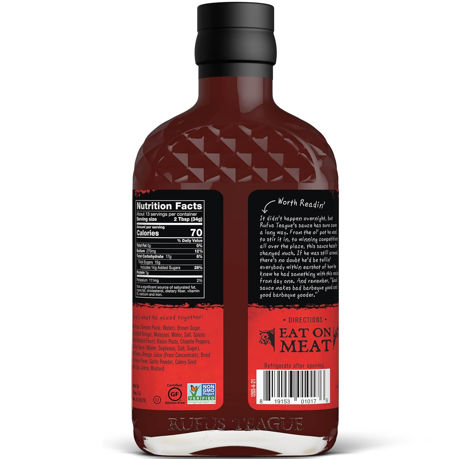 Rufus Teague Blazin' Hot BBQ Sauce, 2 Pack, Premium Barbecue Sauces with Natural Ingredients, Award-Winning Bold Flavor, Gluten-Free, Non-GMO, 15.25 oz