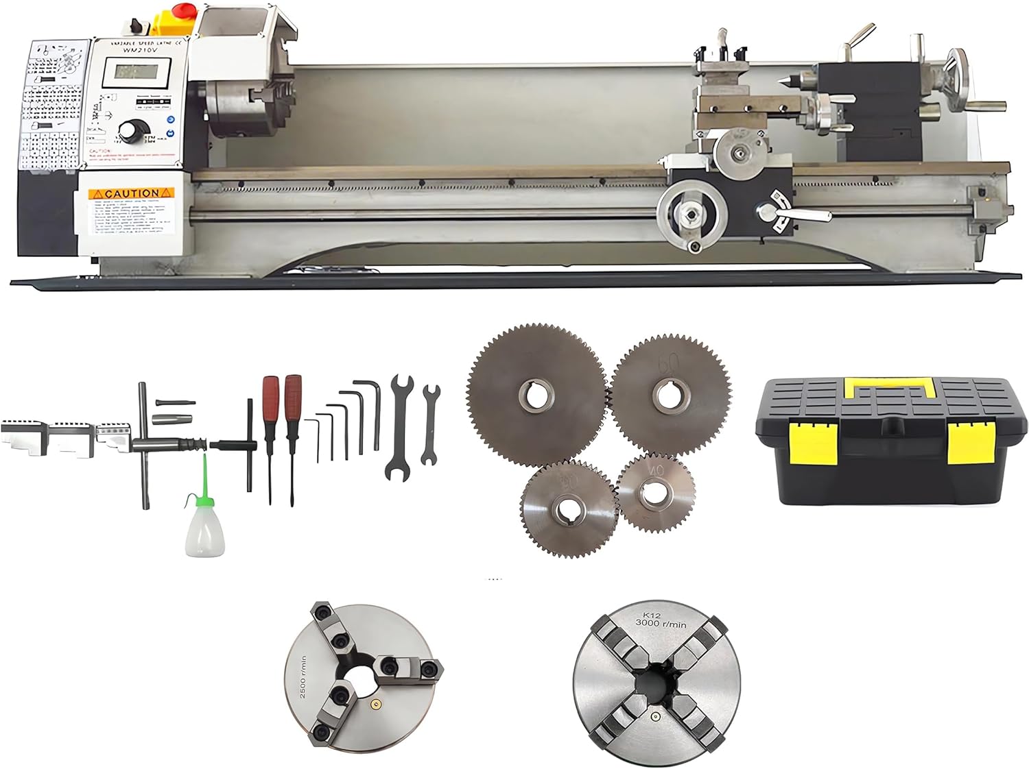 INTSUPERMAI Metal Lathe 8"× 31" Power Metal Wood Plastic Lathe Precision Benchtop Metric Thread Metal Lathe Hobby DIY Metal Lathe 50-2500rpm 900W Brushless Motor Metal Turning Machine 110V
