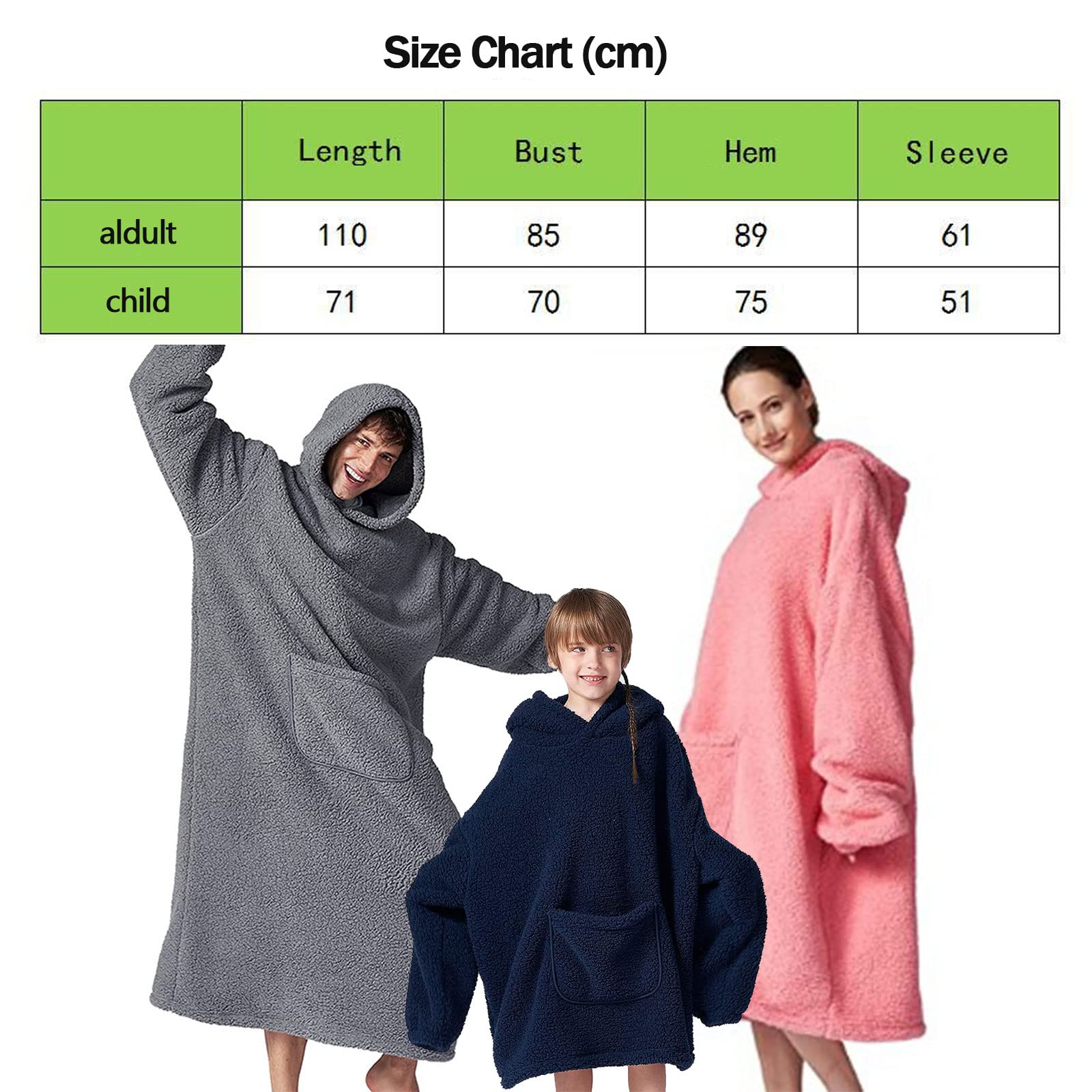 Coperta Donna con Cappuccio e Felpe Felpone Oversize Blanket Pullover Confortevole Adulti, Uomini, Felpe Invernali con Felpa con Cappuccio Tascabile, Ragazzi e Bambini per Divano TV Casa