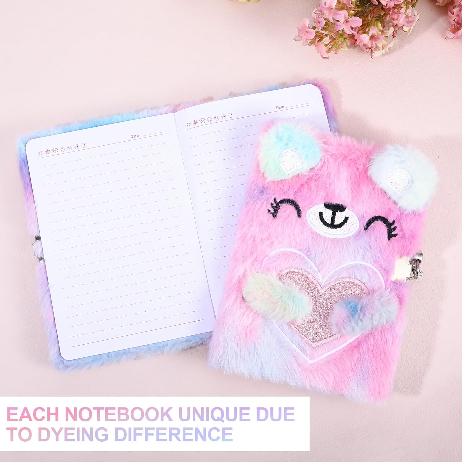 Cat Diary with Lock for girls,6 7 8 Year Old Girl Birthday Gifts,Cute Journal with Lock,Includes a Hardcover Fluffy Locking Notebook,Multicolored Pens,Diamond Stickers and Gift Box(Pink)