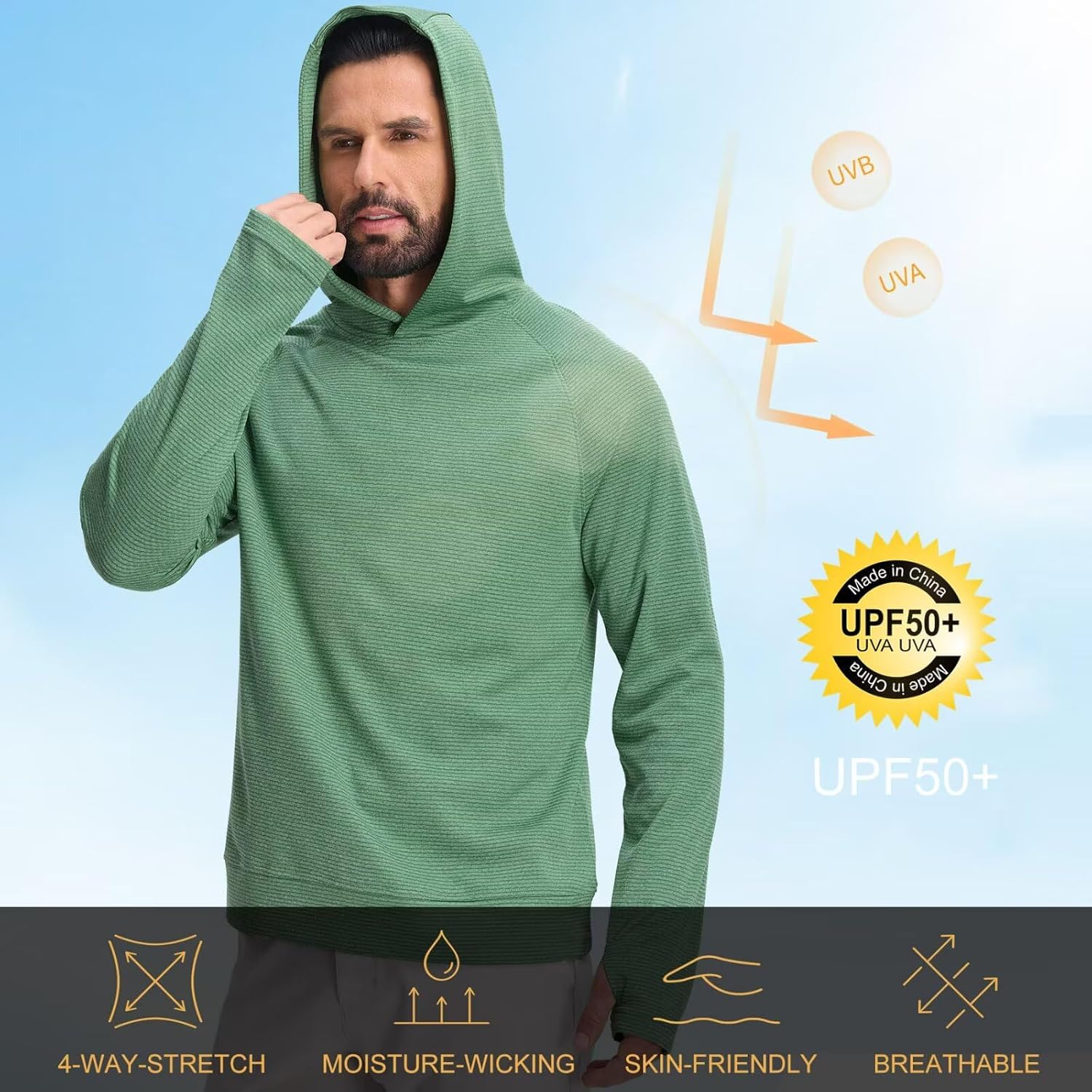 M MAELREG Hoodies for Men Golf Athletic Texture Sweatshirts Feather Weight Dry Fit Performance Midlayer Mens Hoodies Pullover