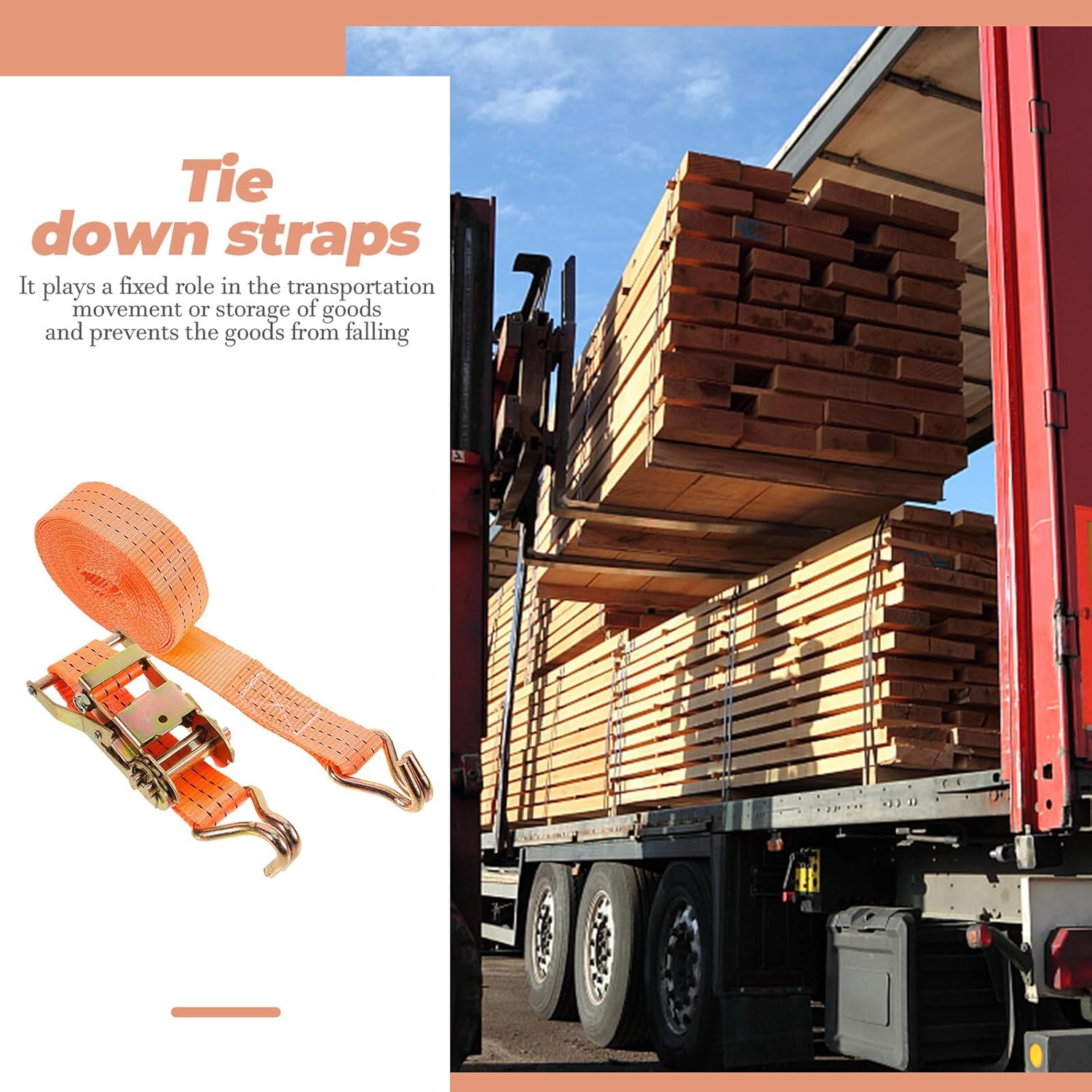 Heavy Duty Ratchet Strap Tie with Double Hooks 3.8cm X 6m Polyester Cargo Securing Lashing Strap for Trucks and Outdoor Transport