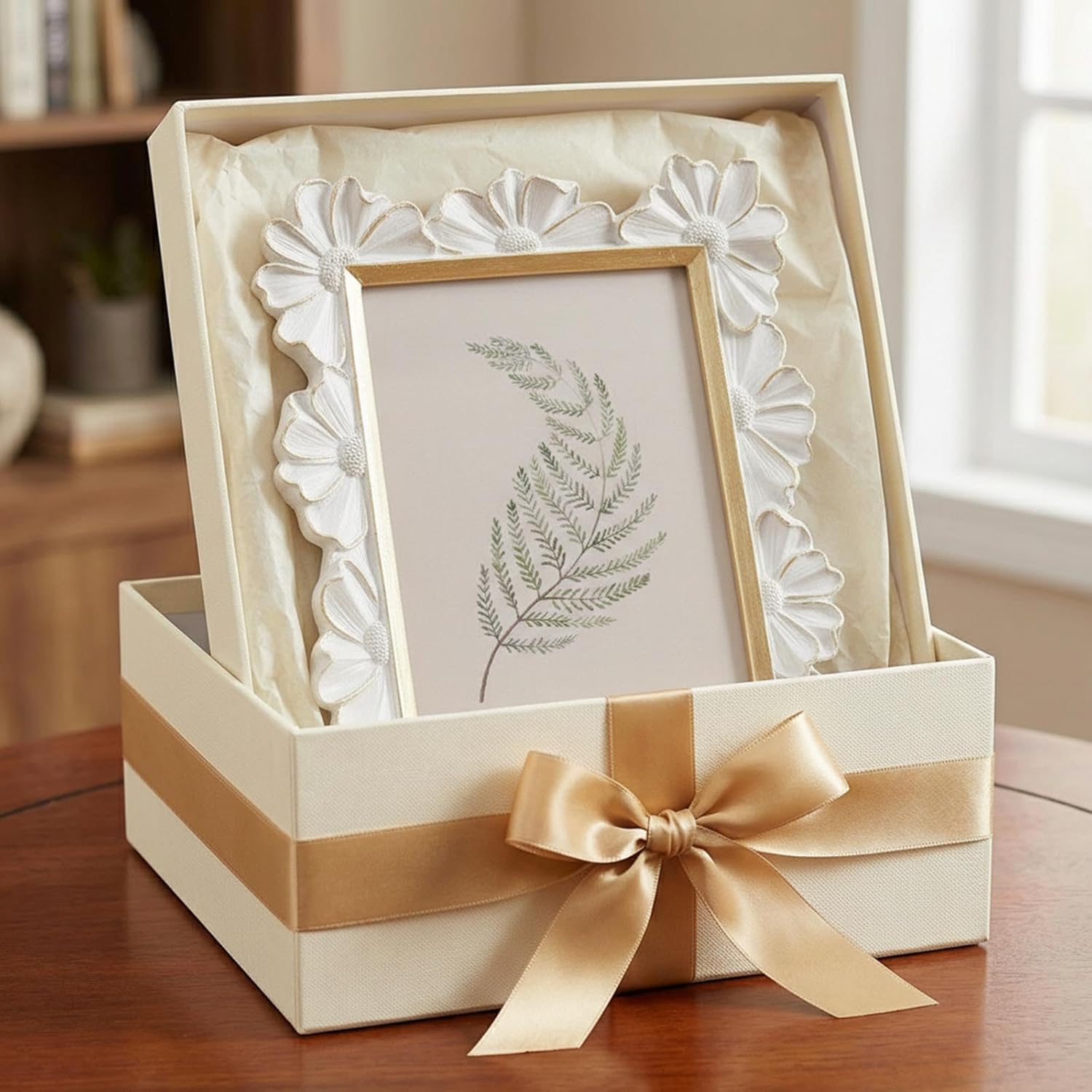 5 x 7 Inch Decorative Picture Frame with Floral Border, Vintage Style Photo Frame for Tabletop Display or Wall Hanging , Hand Carving Artwork Border for Home Decor, Desk, Family Photos (White, 5X7)