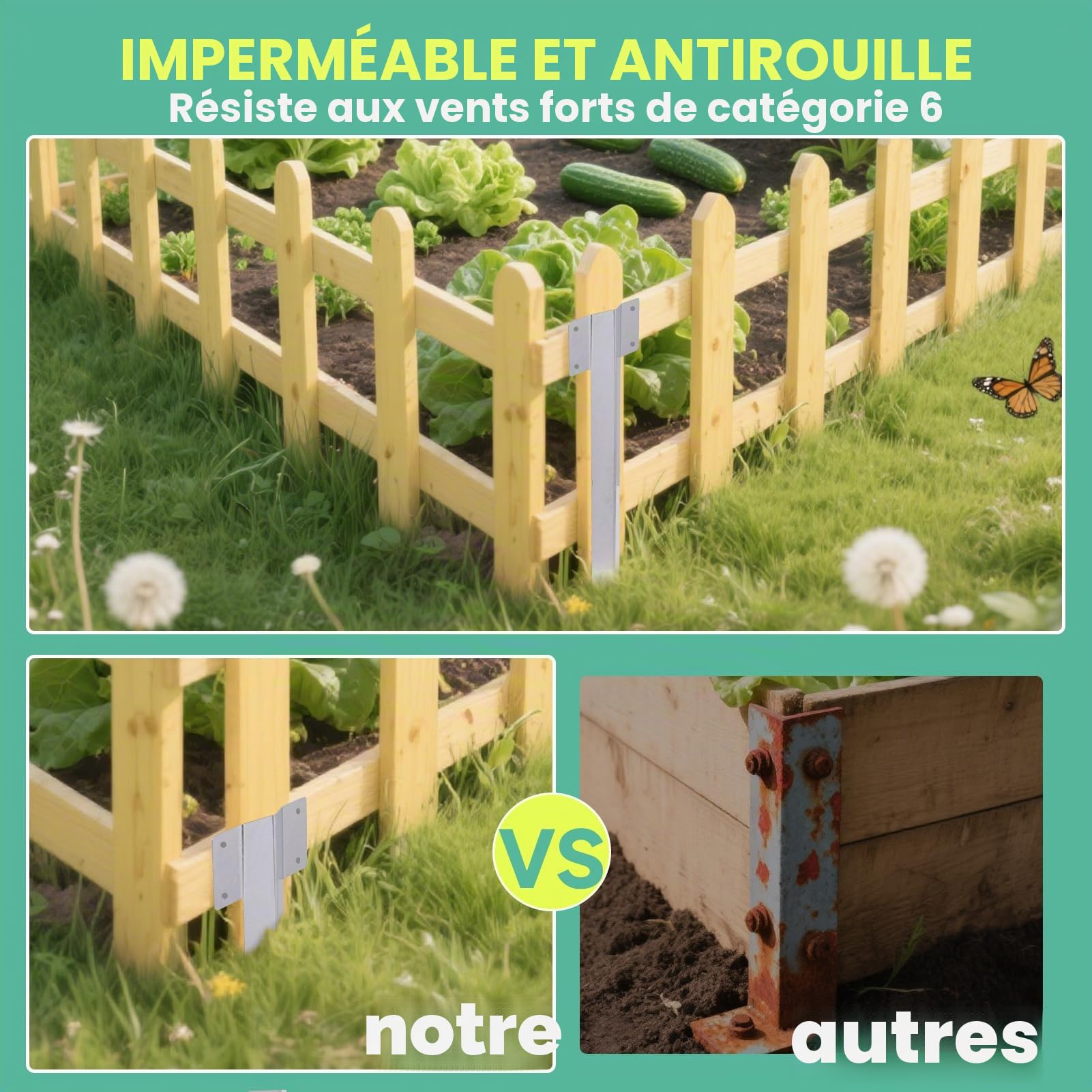 10 Piquets Sardines de Fixation, Jardin Robustes avec 40 Vis Fixation, Piquet Ancrage, pour Bordures Plates Bandes Surélevées Terrasses