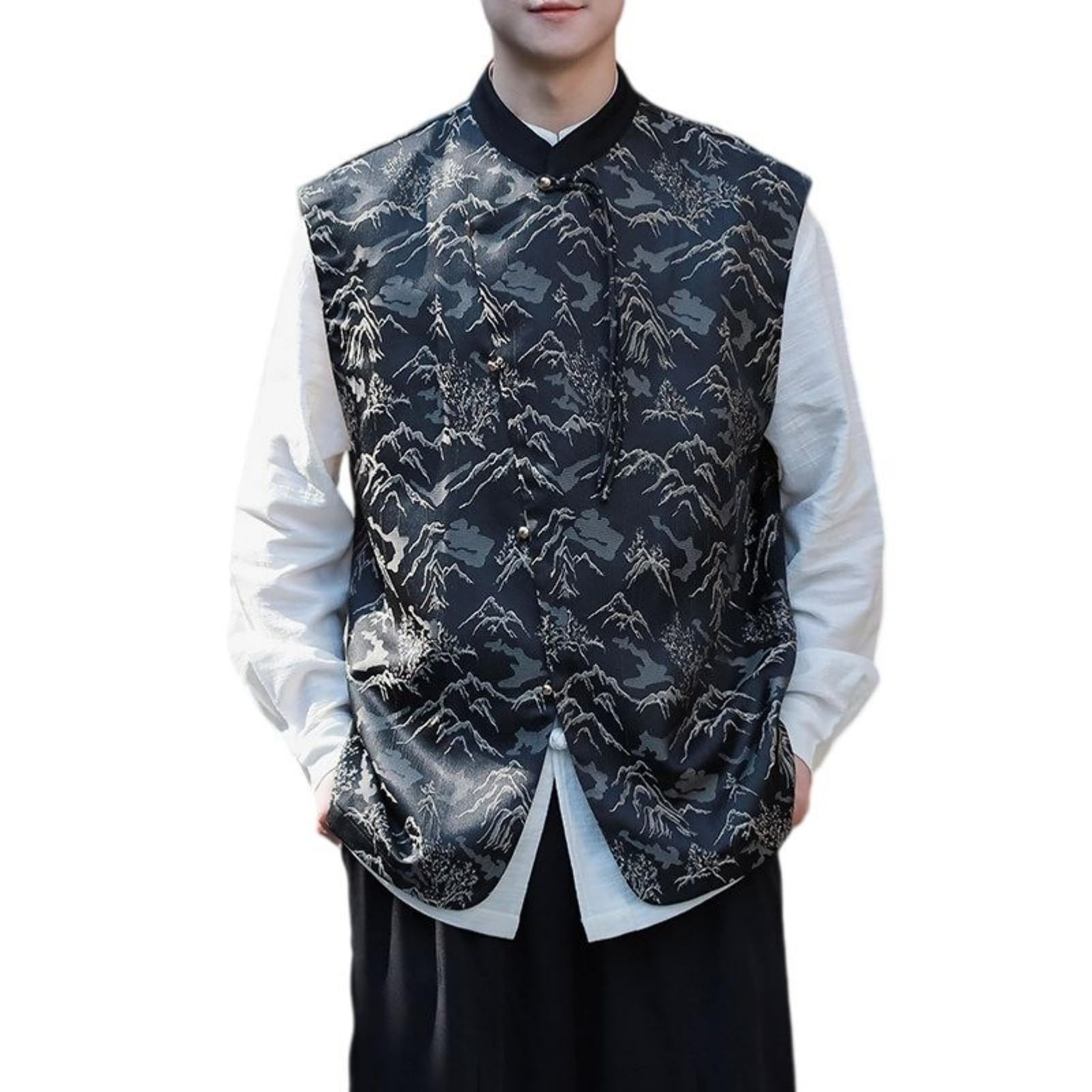 Chaleco de estilo chino jacquard para hombre con botones de rana 6