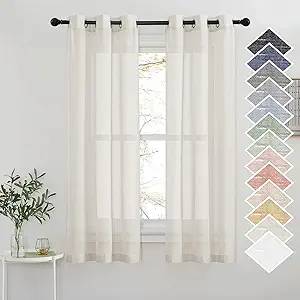 NICETOWN Small Window Curtains Semi Sheer Linen Burlap Drapes, Grommet Top Privacy with Light Filtering Panels for Bedroom/Kitchen, Natural, 36" Wide by 63" Long, 2 Pieces