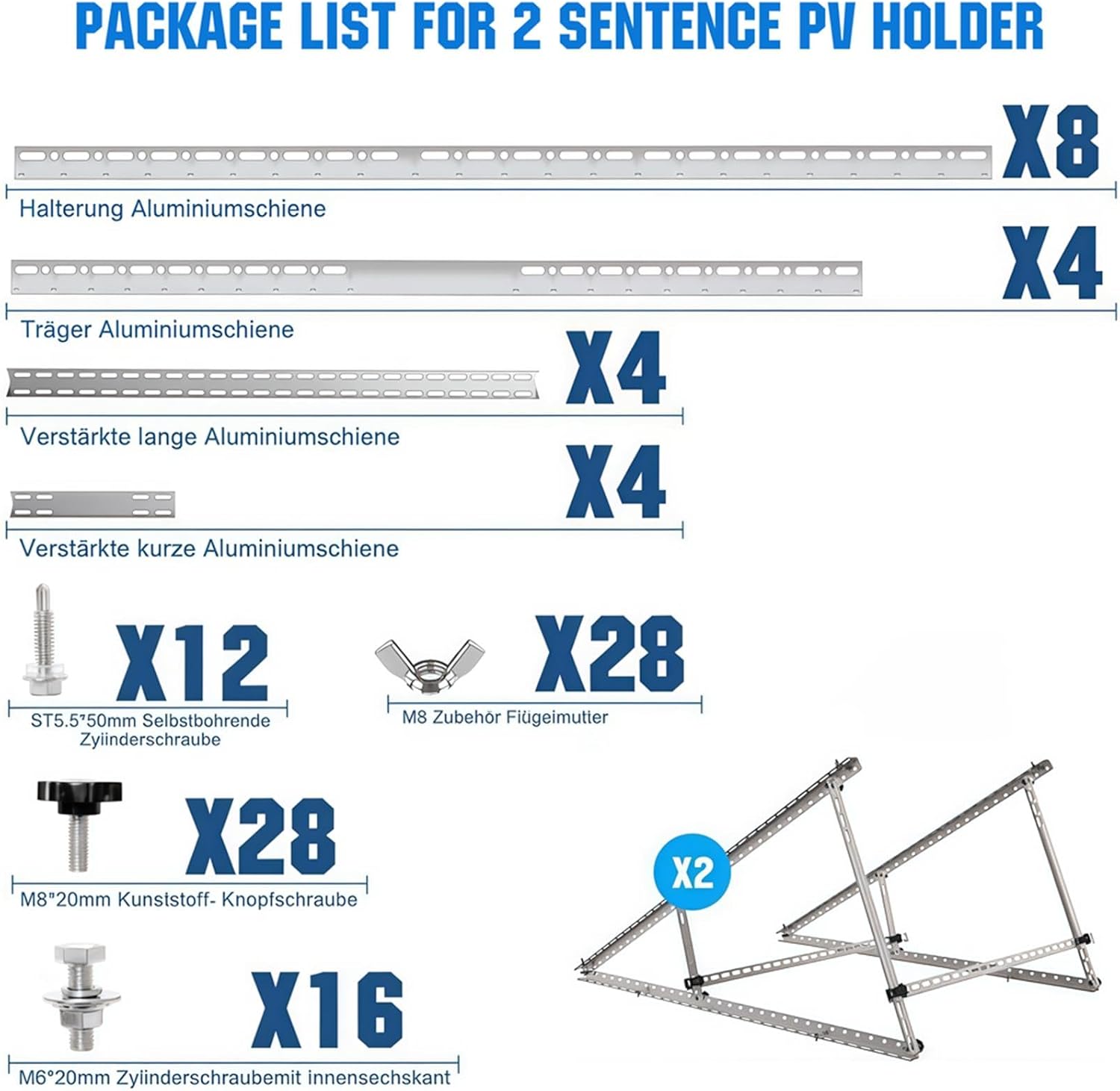 Solar Panel Mounting Brackets, 2 Sets 46 inch with Beam Reinforcement Support and Adjustable Inclined Legs, Ideal for 2-4pcs 100 200 300 400 500 Watt Solar Panel, for Roof, Boat, RV, and Off-Grid