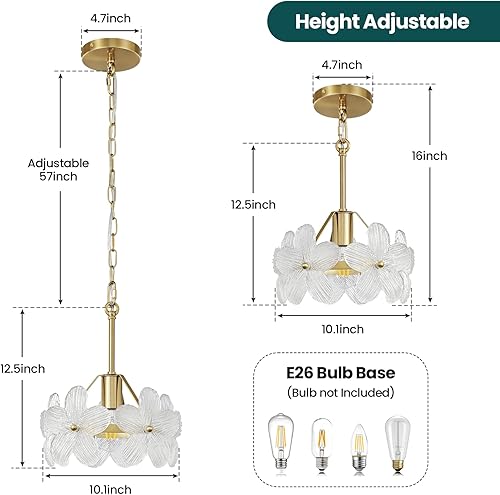 Miniatura 6 de Modernas luces colgantes de cristal para isla de cocina con pantalla de pétalos, lámparas colgantes de oro cepillado, luz colgante ajustable para