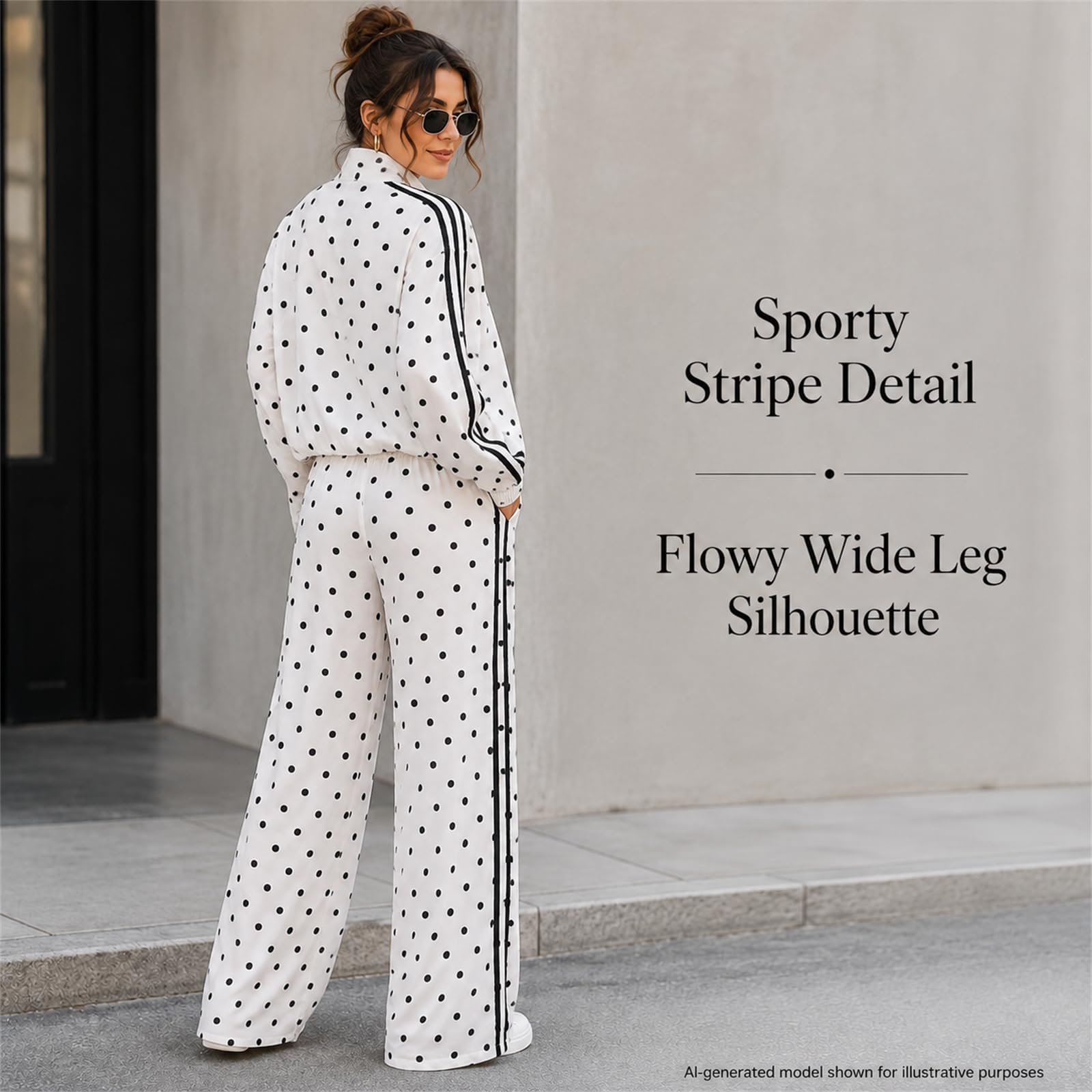 Damski 2-częściowy dres treningowy Polka Dot Cropped kurtka szerokie