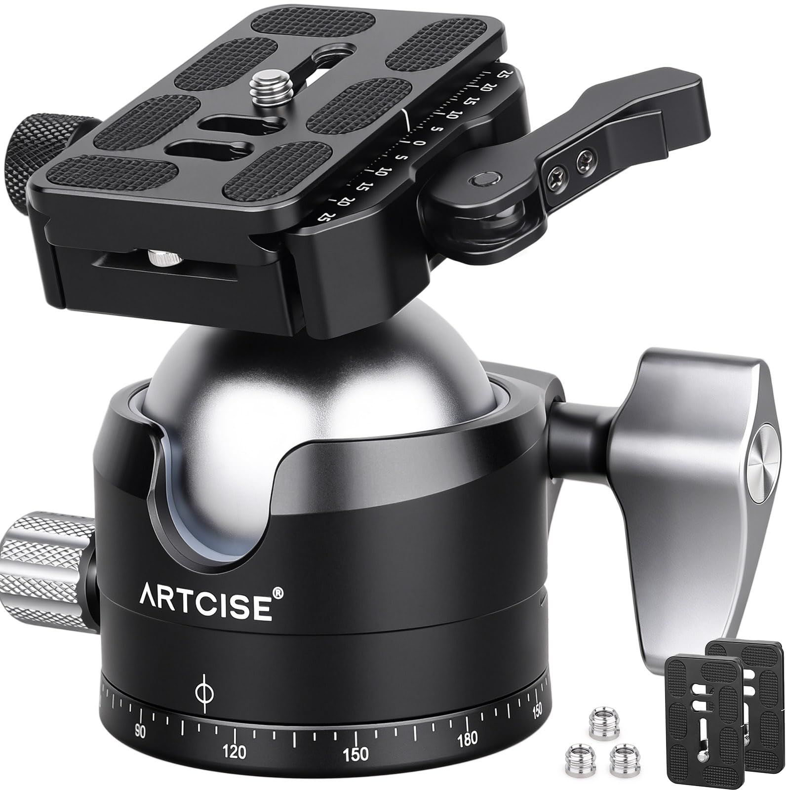ARTCISE 56mm Low Profile Tripod Ball Head with Fast Lever Release Clamp Heavy Duty CNC Aluminum 360° Panorama Tripod Head Arca-Swiss Quick Release Plate for DSLR Camera Max Loading 88lbs/40kg