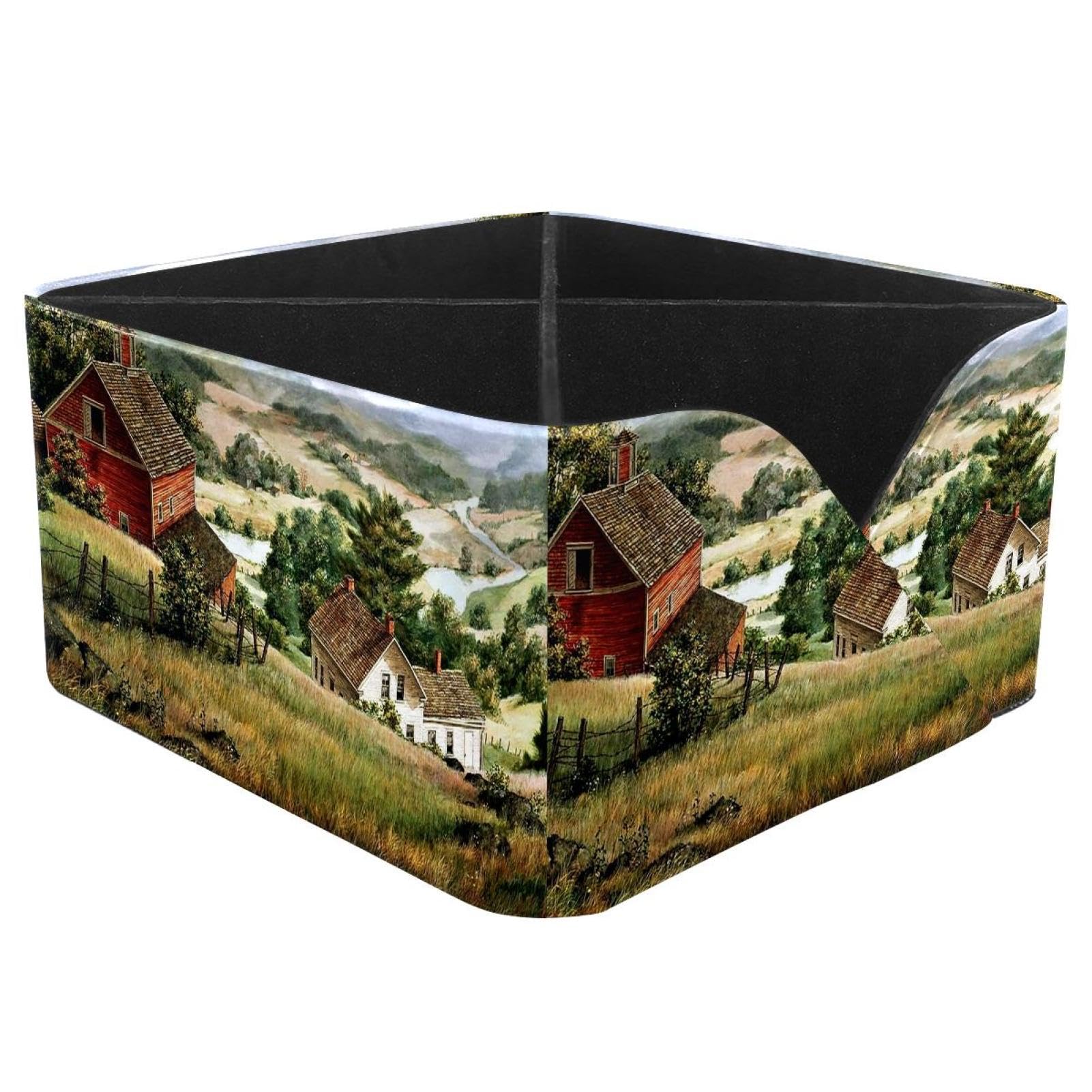 KengjuTesu Village of Dorset Painting Desktop Organizer Pen Holder, Rectangular Pencil Cup for Office, Study and Makeup Stations