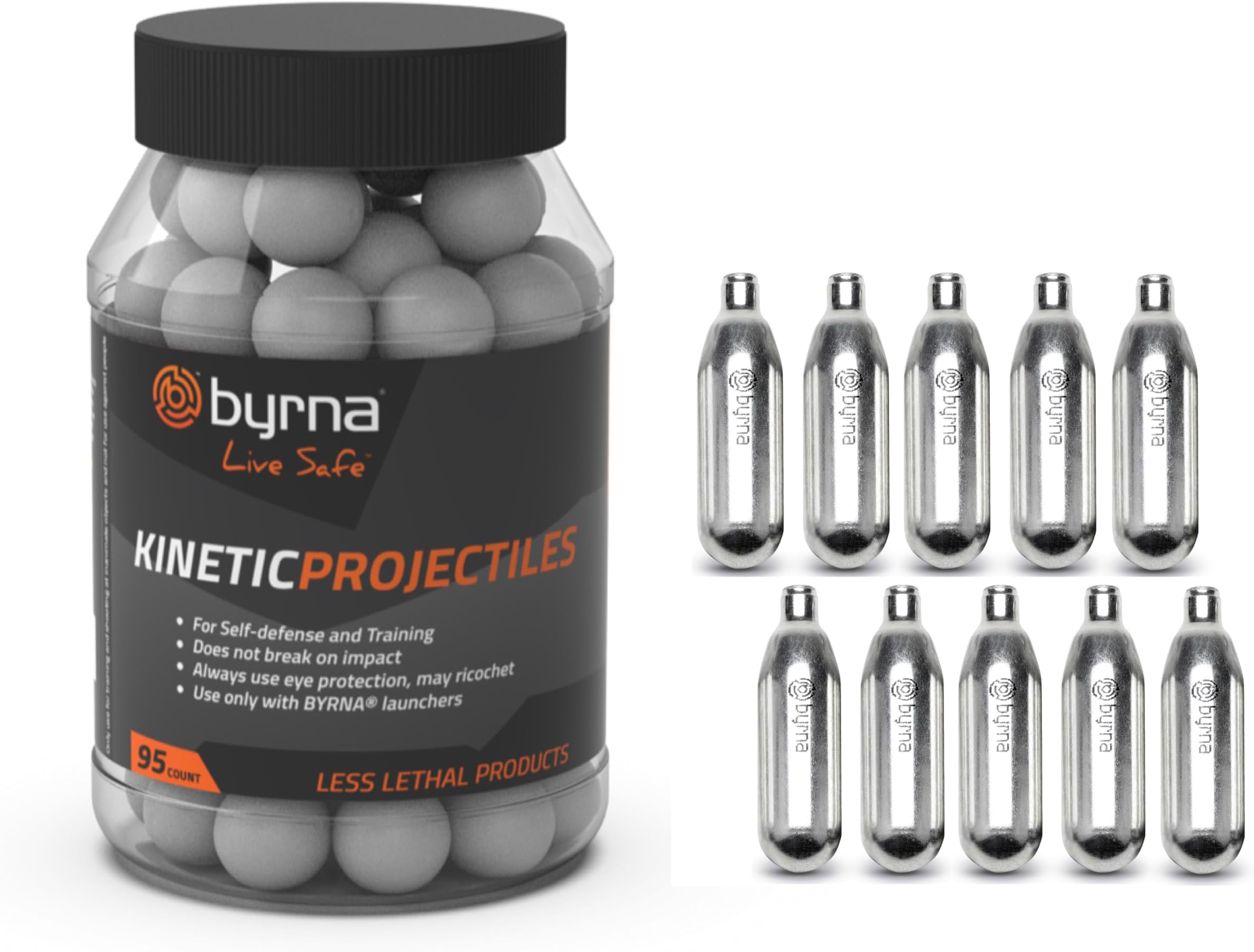 ByrnaSD Accessories Bundle - 95 Count Kinetic Projectiles & 10 Count CO2 Cartridges for Byrna SD Launchers