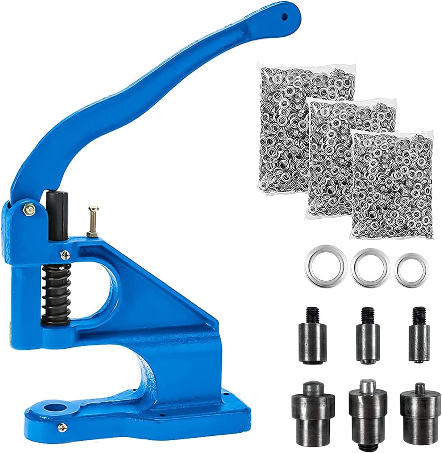 BOOMSTART Kit de máquina herramienta de perforación de ojales de mano resistente con 1500 ojales plateados, 3 troqueles (#0#2#4) para cinturón, ropa, zapatos, ojales