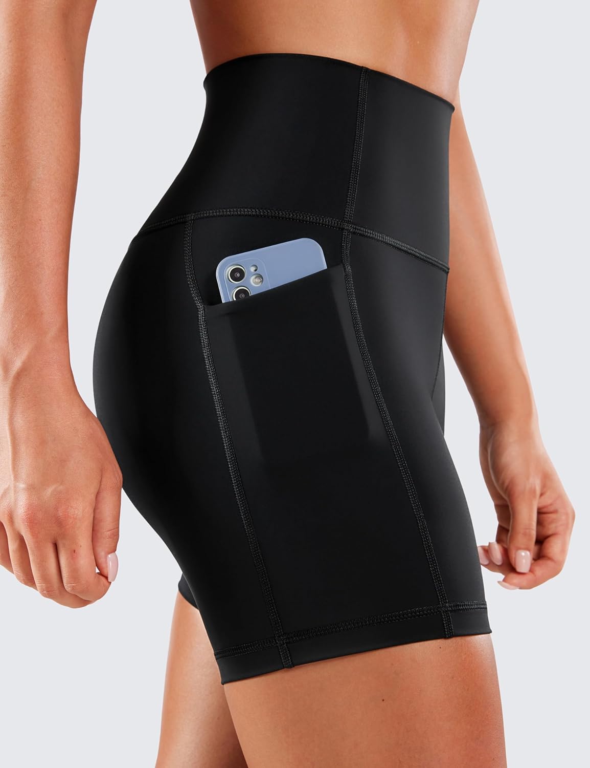CRZ YOGA Women's Naked Feeling Biker Shorts with Pockets 5'' - High Waisted Yoga Gym Workout Spandex Black Medium