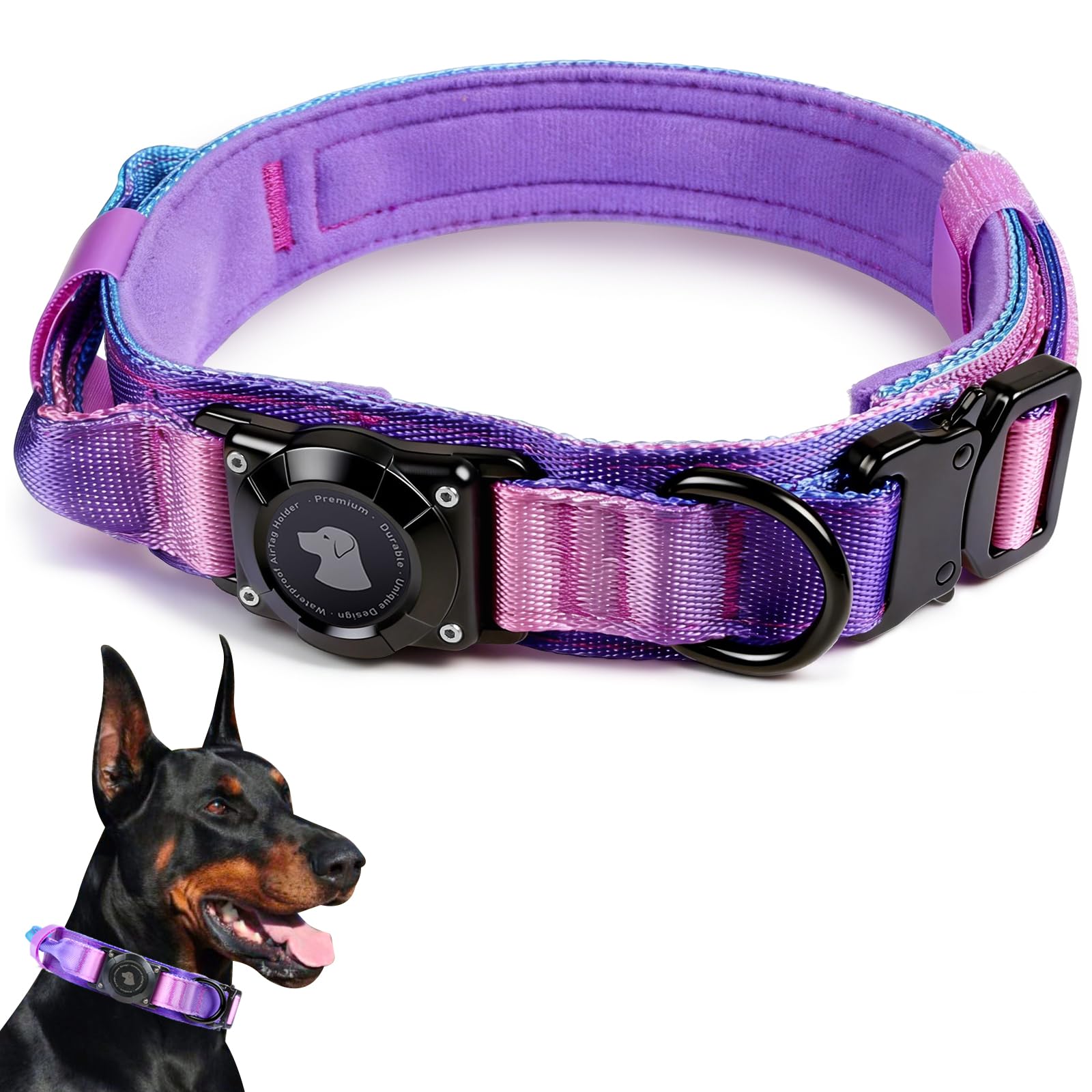 2026 Upgrade Waterproof Tactical AirTag Dog Collar, Built in AirTag Holder