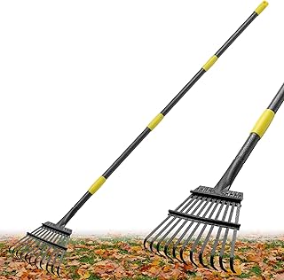 Rake for Leaves, 8.5 Inch Wide Small Garden Rake - 60 Inch Long Handle, Metal Garden Rake Heavy Duty Yard Leaf Rake for Ki...