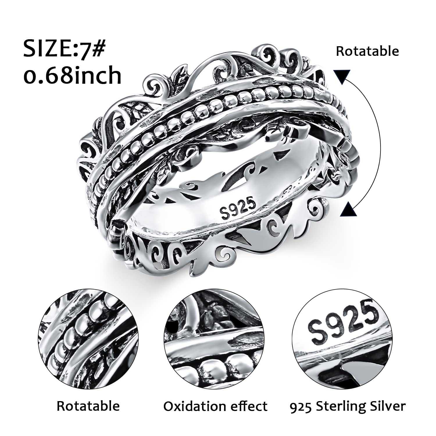 Meditations Spinner Ringe 925 Sterling Silber Rebe Fidget Ringe für Angst ADHS Ring Anti Stress Stimmung Ringe Angst Stressabbau Schmuck Geschenke