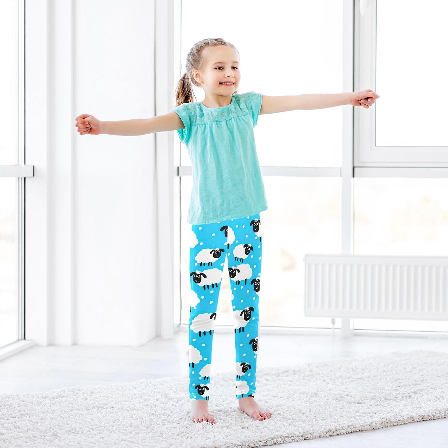 GAIREG Printed Girls Leggings Cute White Sheep Blue