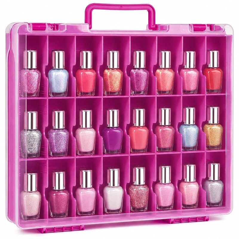 ALCYON Maleta Organizadora Transparente com 48 Compartimentos para Esmaltes, Roxa