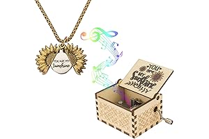 You are My Sunshine Music Boxes with Sunflower Necklace, Wooden Hand Cranked Musical Box