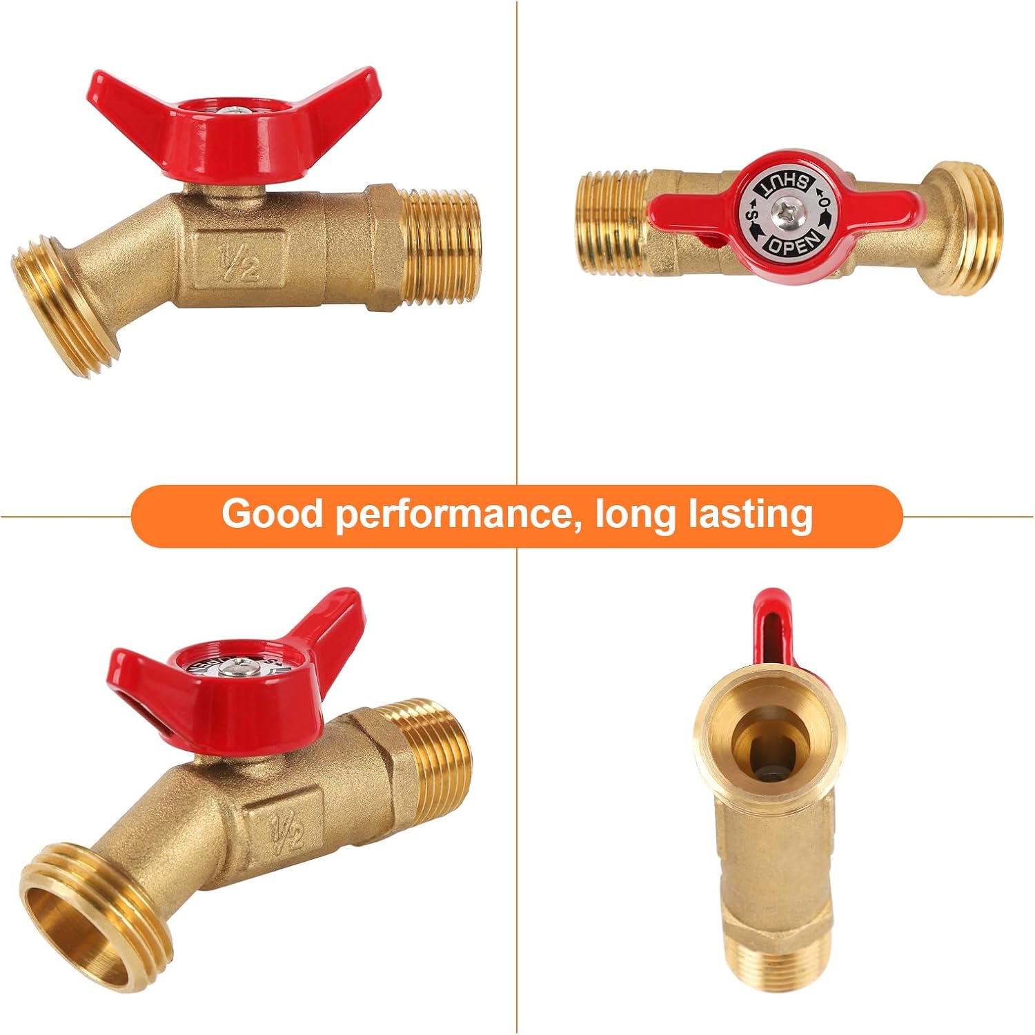 5 Pcs Male Hose Bib, 1/2" MIP x 3/4" MHT, 1/4 Turn Brass Garden Faucet Shut Off Valve, Heavy Duty Water Spigot for Garden, Patio, Outdoor