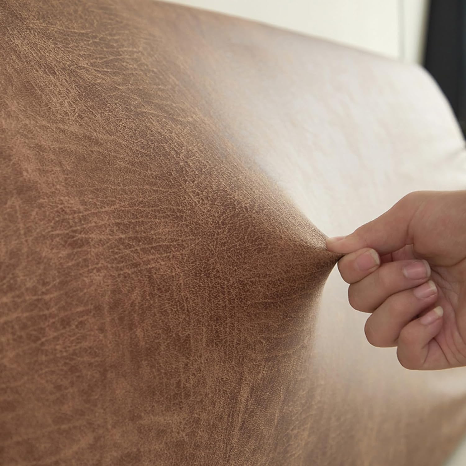 EFELIM Imitated Leather Bed Headboard Slipcover for Queen King Size, Stretch Bed Headboard Cover Retro Dustproof Protector Cover for Bedroom Decor (Brown,King:78.7in)
