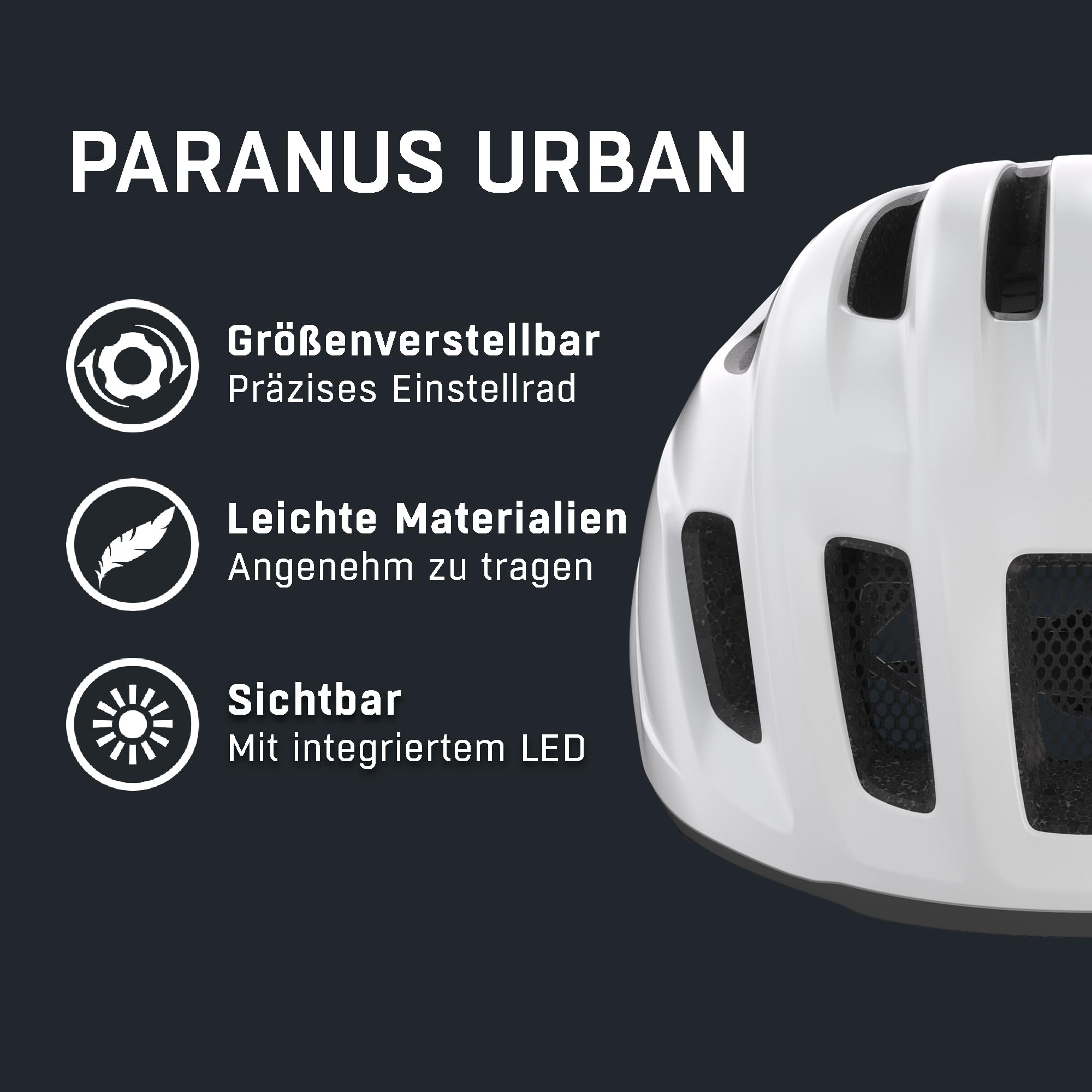ALPINA Paranus Urban - Fahrradhelm mit LED-Rücklicht, Leichter Hi-EPS-Innenschale, großer Belüftung, individuell einstellbar und integriertes Insektennetz