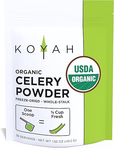Miniatura 1 de KOYAH - Polvo de apio orgánico cultivado en Estados Unidos (1 cucharada = 1/2 taza fresca): 30 porciones, liofilizado, polvo de tallo entero