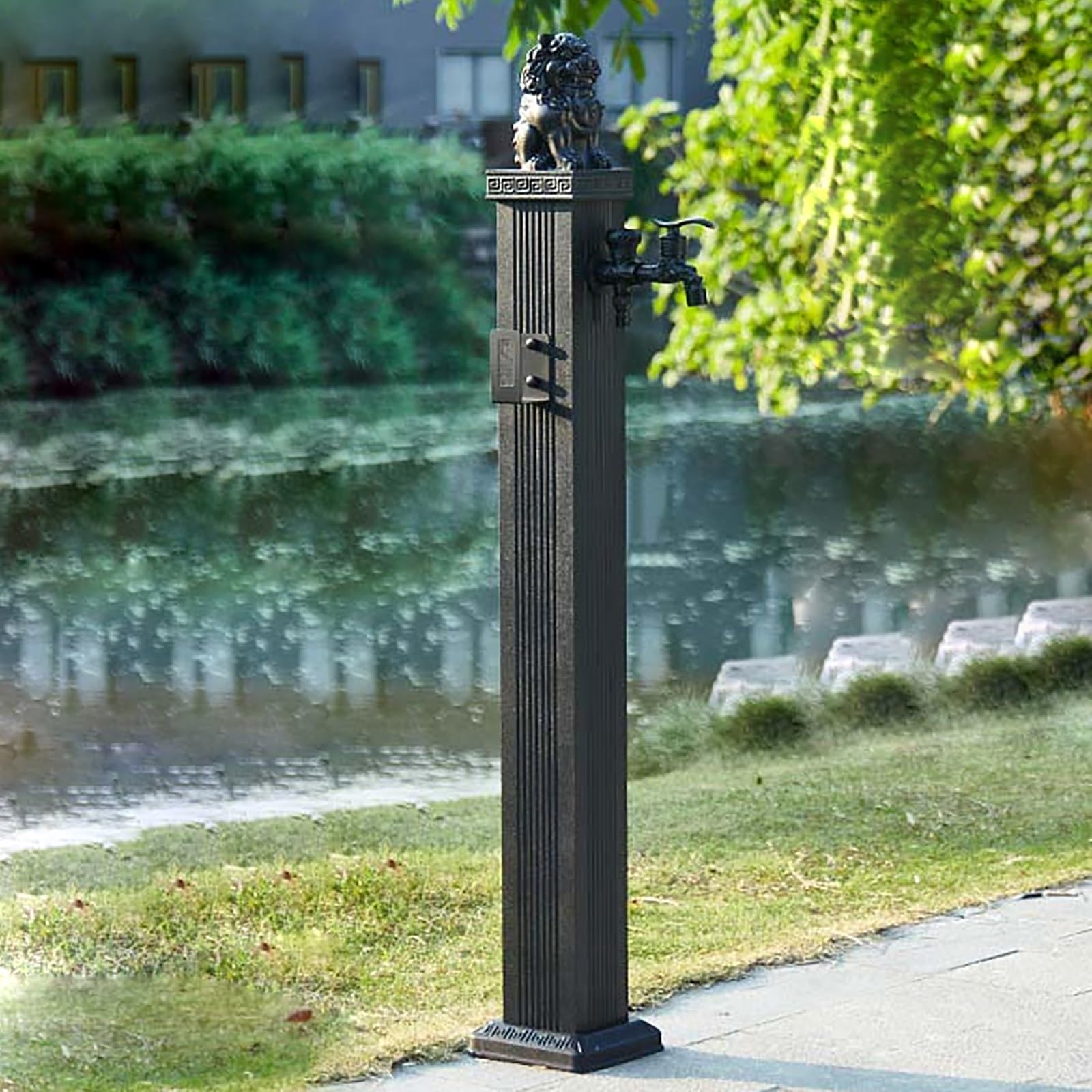 XBTGS Golden Freestanding Water Column for Garden - 113cm/44 Inch Height, Double Outside Tap, Hydrant for Antifreeze Hose, Proof Faucet d,Svart-113cm/44in